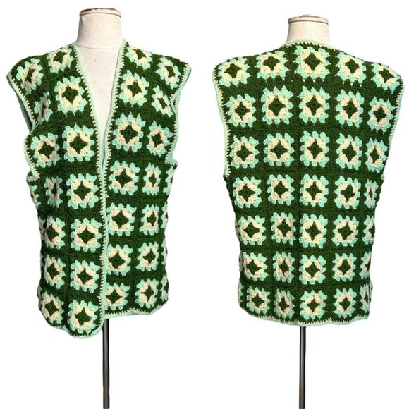 70s vintage Granny Square crochet vest boho blanket sleeveless sweater vest. - Picture 1 of 8
